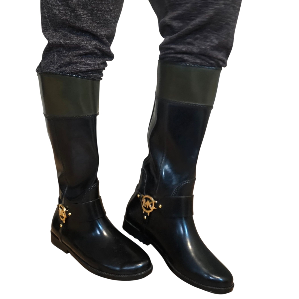 Black and Green Micheal Kors Rain Boots
